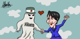 La vignetta: il ballo con il militarismo giapponese