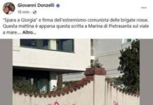 Donzelli pubblica foto scritta su muro: “‘Spara a Giorgia’ a firma Br, non ci fermeremo”