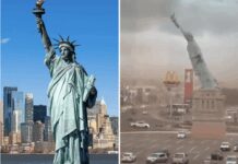 Il vento abbatte la Statua della Libertà (ma non quella di New York): il video