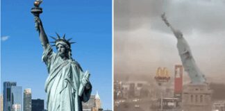 Il vento abbatte la Statua della Libertà (ma non quella di New York): il video