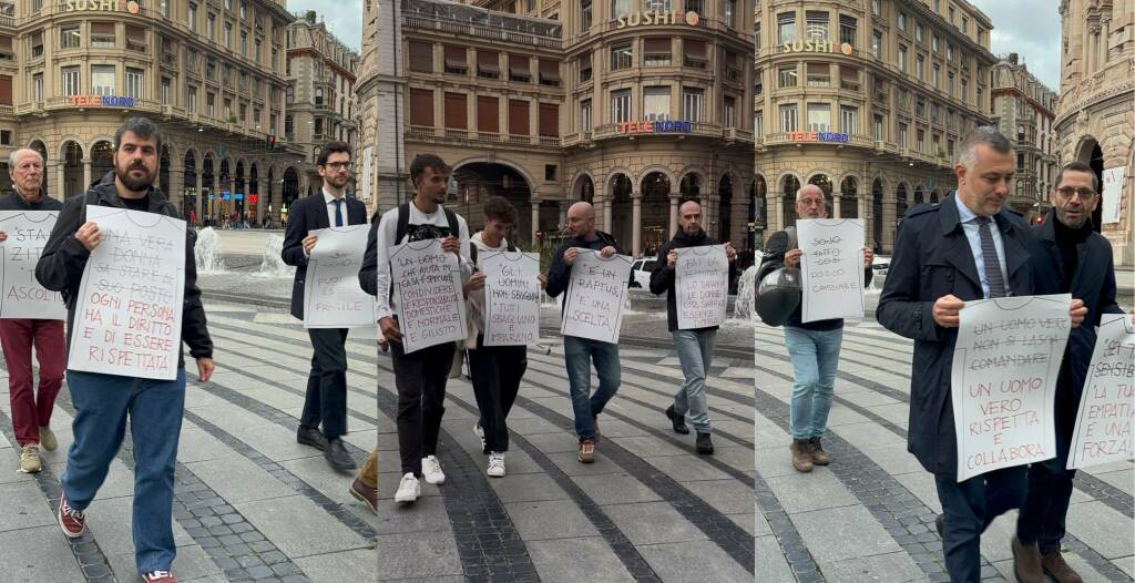 La manifestazione _I panni sporchi si lavano in pubblico_ organizzata a Genova questo ottobre da _White Dove_. Gli uomini sono stati invitati ad affrontare il tema della violenza di genere