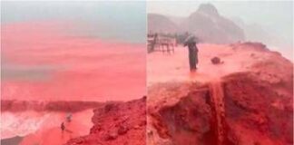 Mare ‘rosso sangue’ in Iran, lo spettacolo sull’isola di Hormuz