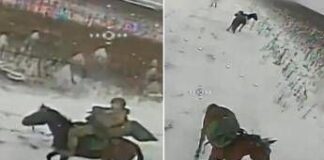 Soldati russi a cavallo, il drone ucraino colpisce