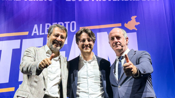 Zaia e Salvini a Padova con l'allora candidato presidente del centrodestra Alberto Stefani