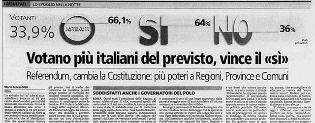 2 Esito del referendum sul titolo V della Costituzione
