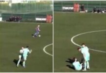 Corre verso compagno e lo butta a terra con una spallata: clamorosa lite in amichevole