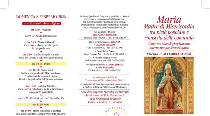 Congresso Mariologico internazionale a Vicenza dal 6 all’8 febbraio 2026: “Maria Madre di Misericordia e rinascita delle comunità” Depliant Congresso Mariologico internazionale Pagina 1