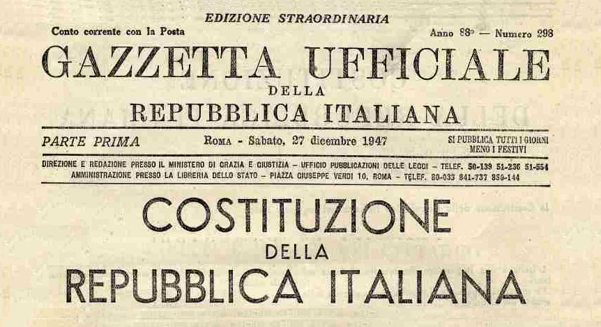 La pubblicazione della Costituzione nella Gazzetta ufficiale della Repubblica Italiana