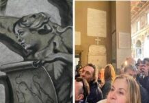 In centinaia nella basilica romana per vedere l’affresco che somiglia a Meloni