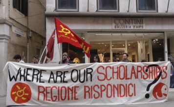 Borse di studio non erogate, presidio degli studenti universitari davanti a Palazzo Ferro Fini. L’appoggio di Pd e Resistere Veneto studenti universitari protesta borse di studio
