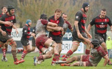 Rangers Rugby Vicenza a secco con la capolista Valorugby Emilia: 7-33 alla Rugby Arena Rangers Rugby Vicenza, un'azione col Valorugby Emilia