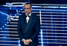 Sanremo, la battuta di Conti alla moglie scatena polemiche. E lui replica: “Ha riso con me”