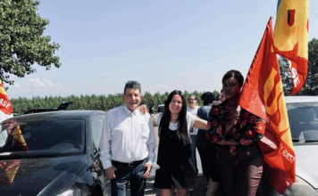 Castagnaro (Verona), atti vandalici contro la RSA USB alla TEAM in appalto Calzedonia. D’Angelo: intimidazioni? Massimo D’Angelo con Anna Rita Simone davanti alla TEAM srl di Castagnaro (foto d'archivio)