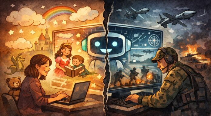 L’AI che usi crea sofferenza o ti aiuta? Tra favole per bambini e strategie militari, una riflessione sull’uso dello stesso strumento AI, lo stesso strumento per favole e guerre