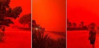 Cielo apocalittico in Australia, il ciclone Narelle tinge tutto rosso sangue: le immagini sono virali