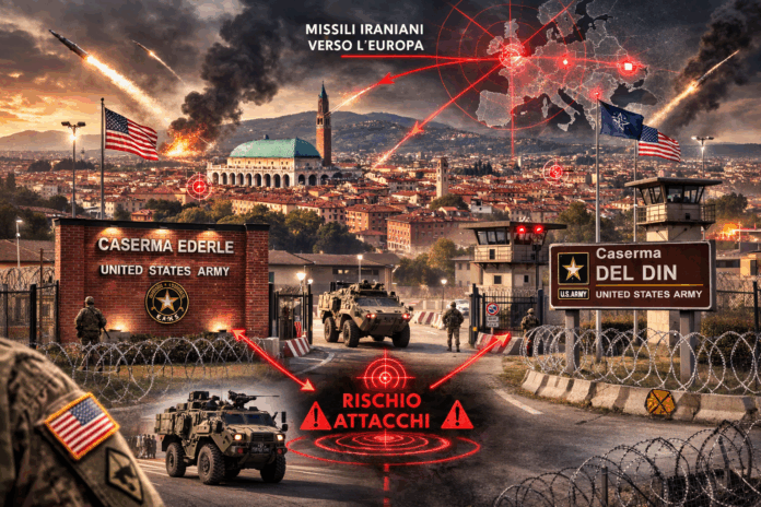 Guerra in Iran e possibili attacchi alle basi USA a Vicenza (immagine realizzata con l'AI)