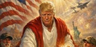 Luce divina e fedeli in preghiera, Trump come Gesù nell’immagine Ai postata su Truth
