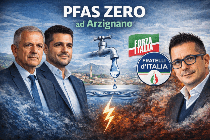 Zero Pfas ad Arzignano, immagine creata con l'AI per rappresentare vicinanza padre e figlio Marcigaglia e di fronte coalizione per Masiero Zero Pfas ad Arzignano, immagine creata con l'AI per rappresentare vicinanza padre e figlio Marcigaglia e di fronte coalizione per Masiero