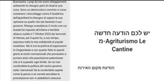 “Benvenuta se dissente da Netanyahu”, il messaggio dell’albergatore toscano a una turista israeliana
