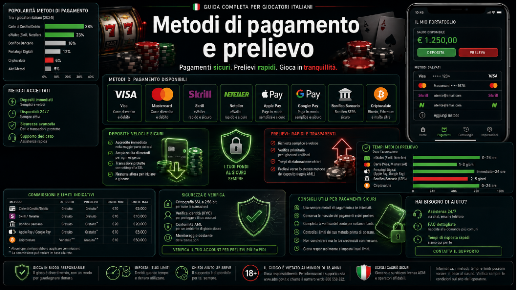 Casino non AAMS, metodi di pagamento e prelievo
