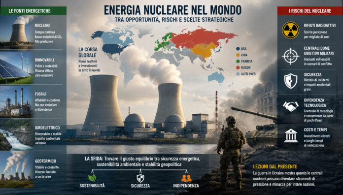 Energia nucleare nel mondo (immagine generata con l'AI con prompt di VicenzaPiù)