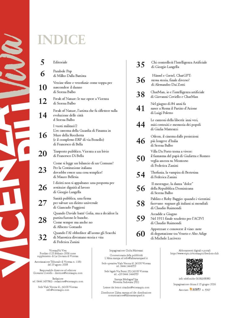 VicenzaPiù Viva n. 309 Giugno 2026, l'indice