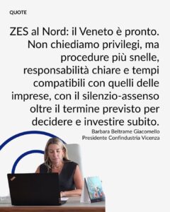 Barbara Beltrame, Presidente di Confindustria Vicenza, e ZES al Nordest