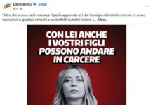 ‘Con Meloni i vostri figli possono andare in carcere’: lo slogan choc del Pd sulla giustizia