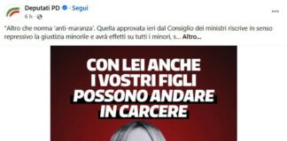 ‘Con Meloni i vostri figli possono andare in carcere’: lo slogan choc del Pd sulla giustizia