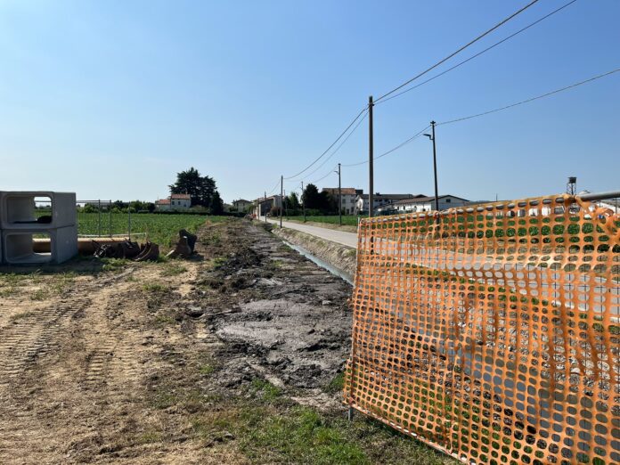 Il cantiere in via Cul de Ola acque bianche vicenza