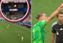 Norvegia-Inghilterra, svista choc su gol Bellingham: pallone colpisce cavo telecamera