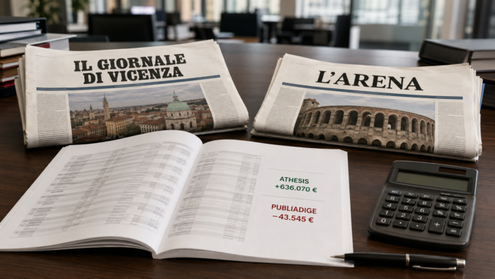 Bilanci Athesis e Publiadige 2025 con utile dell’editore e perdita della concessionaria