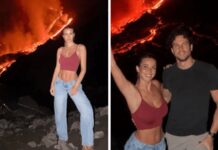 Diletta Leotta, la foto davanti all’Etna in eruzione scatena la polemica: “Cattivo esempio”