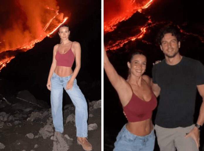 Diletta Leotta, la foto davanti all’Etna in eruzione scatena la polemica: “Cattivo esempio”
