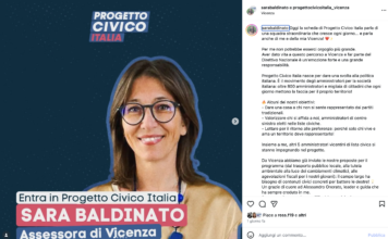 Con Progetto Civico Italia (… PCI) Sara Baldinato sulle orme di Alessandra Moretti: Possamai rischia la sindrome di Variati? Sara Baldinato con Onorato e PCI (Progetto Civico Italia) sul profilo Instagram)