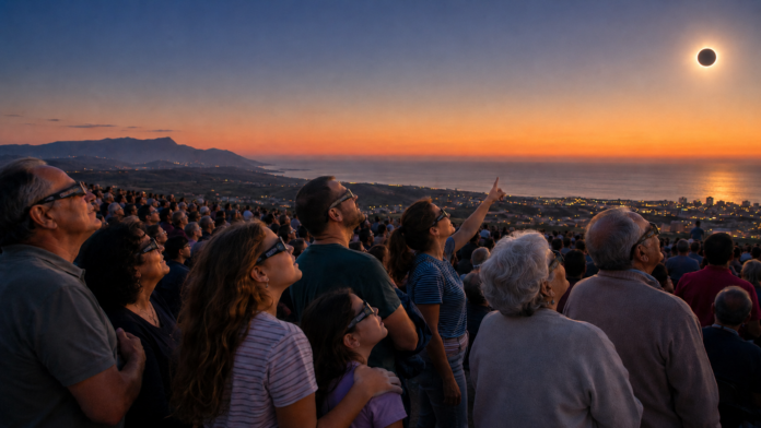 Eclissi di Sole osservata insieme al tramonto