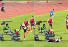 Calciatore investito in campo, l’incidente da brividi