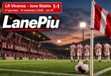 Lr Vicenza-Juve Stabia 1-1: Corazza illude, Di Nardo pareggia su rigore Lr Vicenza-Juve Stabia 1-1, grafica LanePiù