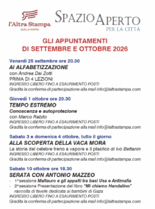 I primi appuntamenti di Spazio Aperto di L'altra stampa srl