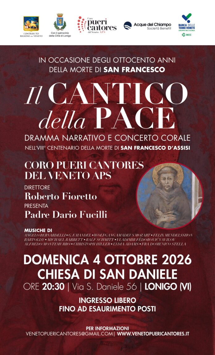 Lonigo, “Il Cantico della pace” dei Pueri Cantores per gli 800 anni di san Francesco Cantico della pace a Lonigo