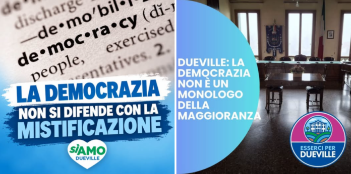 I gruppi "Siamo Dueville" e "Esserci per Dueville" hanno pubblicato sui propri social dei post riguardo quanto avvenuto nel consiglio comunale del 15 ottobre. I gruppi "Siamo Dueville" e "Esserci per Dueville" hanno pubblicato sui propri social dei post riguardo quanto avvenuto nel consiglio comunale del 15 ottobre. maggioranza e minoranza