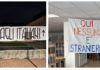 Sconcerto a Thiene, enorme striscione con scritta “Italia agli italiani” affisso nella recinzione di Corradini e Chilesotti corradini striscione