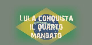Brasile felice? Lula conquista il quarto mandato Bandiera del Brasile con la scritta sul quarto mandato per la rielezione di Lula