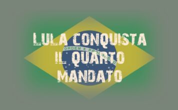 Brasile felice? Lula conquista il quarto mandato Bandiera del Brasile con la scritta sul quarto mandato per la rielezione di Lula