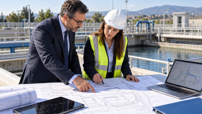 Tecnici del Consiglio di Bacino Valle del Chiampo Investimenti idrici nella Valle del Chiampo, tecnici presso un impianto di depurazione