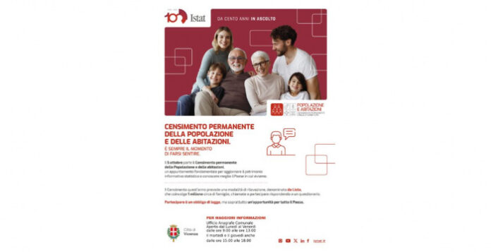 Censimento 2026 a Vicenza Censimento 2026 a Vicenza, locandina Istat per popolazione e abitazioni
