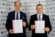 Confcommercio Vicenza ed Esac ottengono la certificazione per la parità di genere Parità di genere, Nicola Piccolo ed Ernesto Boschiero mostrano i certificati di Confcommercio Vicenza ed Esac