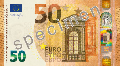Banconota da 50 euro specimen della Banca centrale europea Banconote false a Vicenza, specimen di una banconota da 50 euro