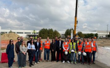 Montegalda, posato il primo pilastro del nuovo laboratorio AGROLAB da 3.300 metri quadrati Laboratorio AGROLAB a Montegalda, il cantiere con i responsabili del progetto