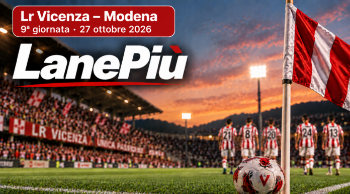 LanePiù. Il Lr Vicenza ospita al Menti il Modena, terza forza del campionato Lr Vicenza–Modena, copertina LanePiù per la nona giornata di Serie B